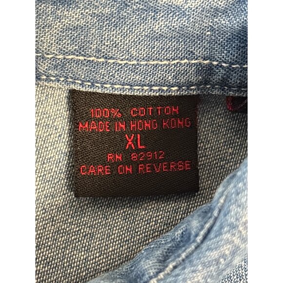 Vintage Quizz Again & Co. Denim Button-Up Shirt With Embroidered Plaid Scottie D - Picture 7 of 10